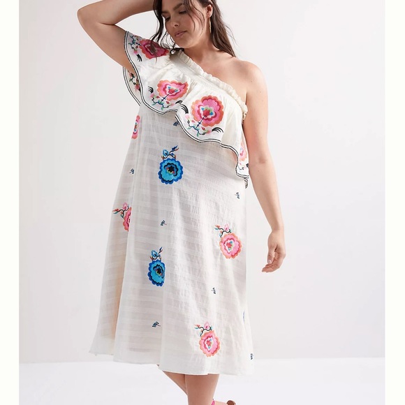 NWT Anthropologie Embroidered One-Shoulder Midi Dress Plenty by Tracy Re… - Picture 5 of 9